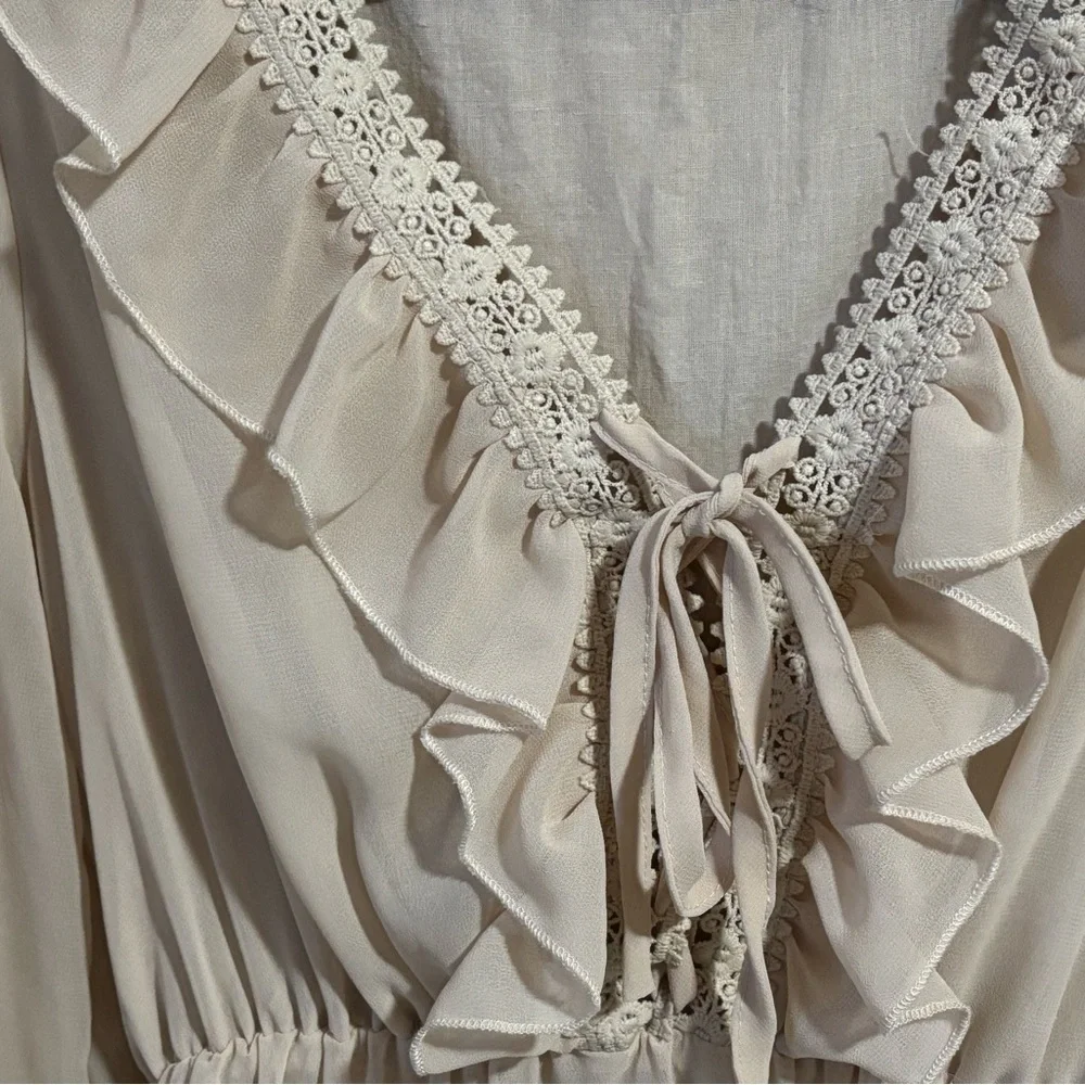 Cream Ruffle Mini Dress - Picture 2 of 4